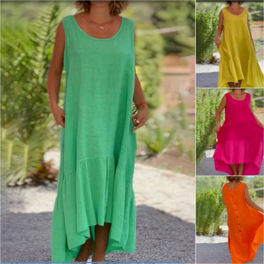 Damen lässiges ärmelloses Kleid mit Rundhalsausschnitt