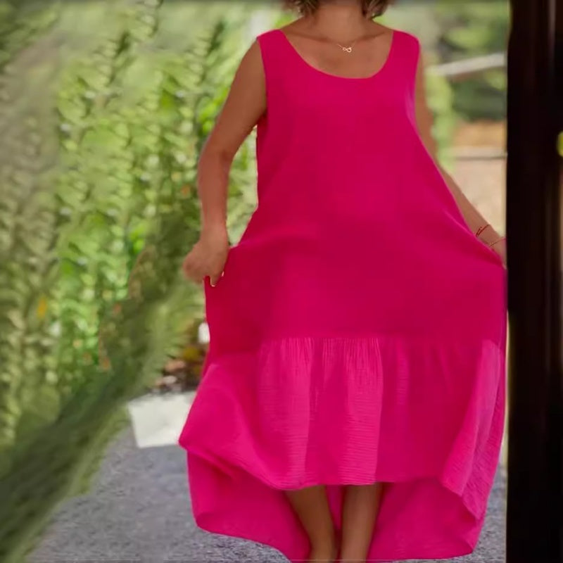 Damen lässiges ärmelloses Kleid mit Rundhalsausschnitt