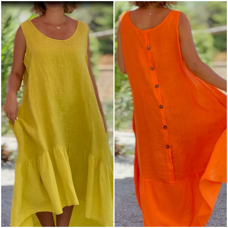 Damen lässiges ärmelloses Kleid mit Rundhalsausschnitt