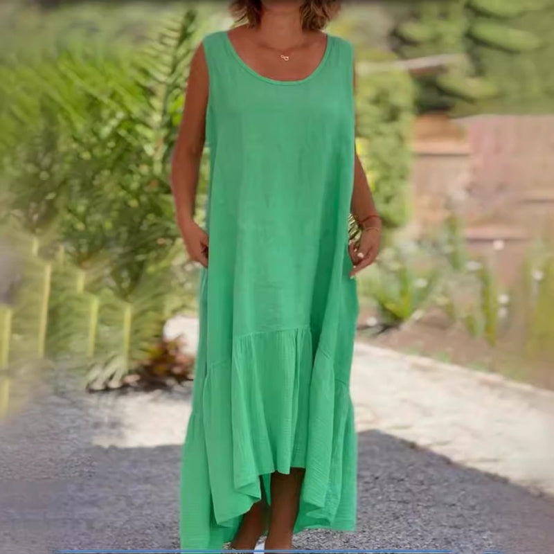 Damen lässiges ärmelloses Kleid mit Rundhalsausschnitt