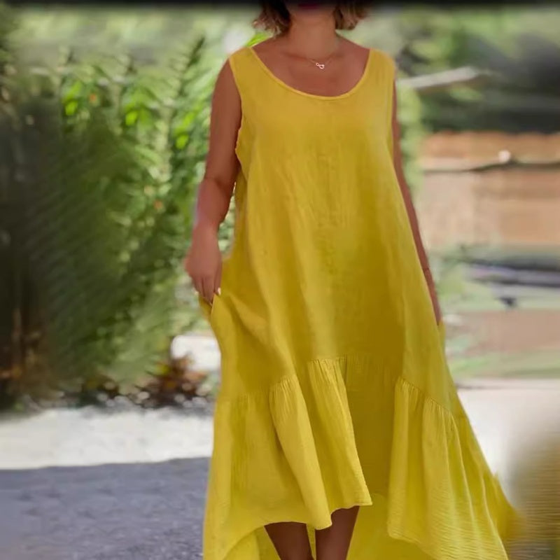 Damen lässiges ärmelloses Kleid mit Rundhalsausschnitt
