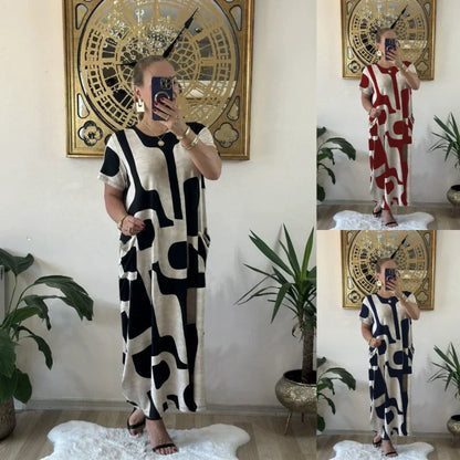 Trendiges Damenkleid mit Print, kurzen Ärmeln und lockerem Schnitt