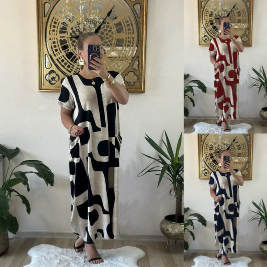 Trendiges Damenkleid mit Print, kurzen Ärmeln und lockerem Schnitt