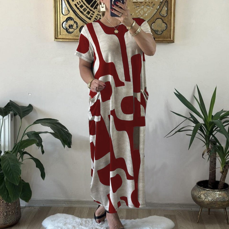 Trendiges Damenkleid mit Print, kurzen Ärmeln und lockerem Schnitt
