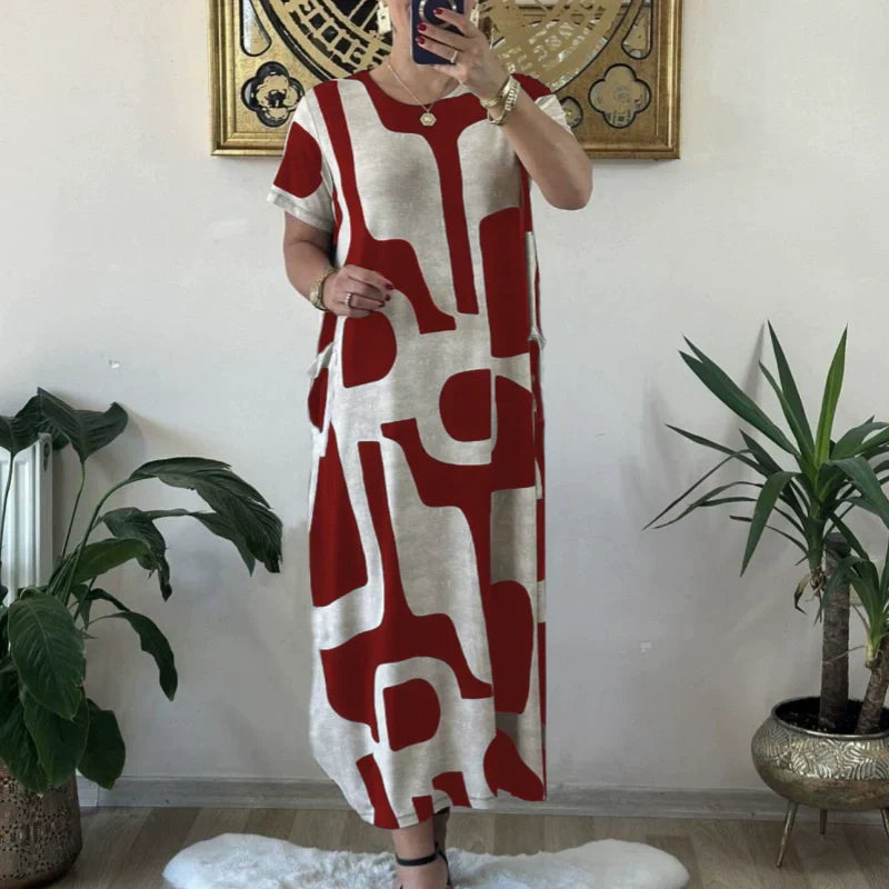 Trendiges Damenkleid mit Print, kurzen Ärmeln und lockerem Schnitt