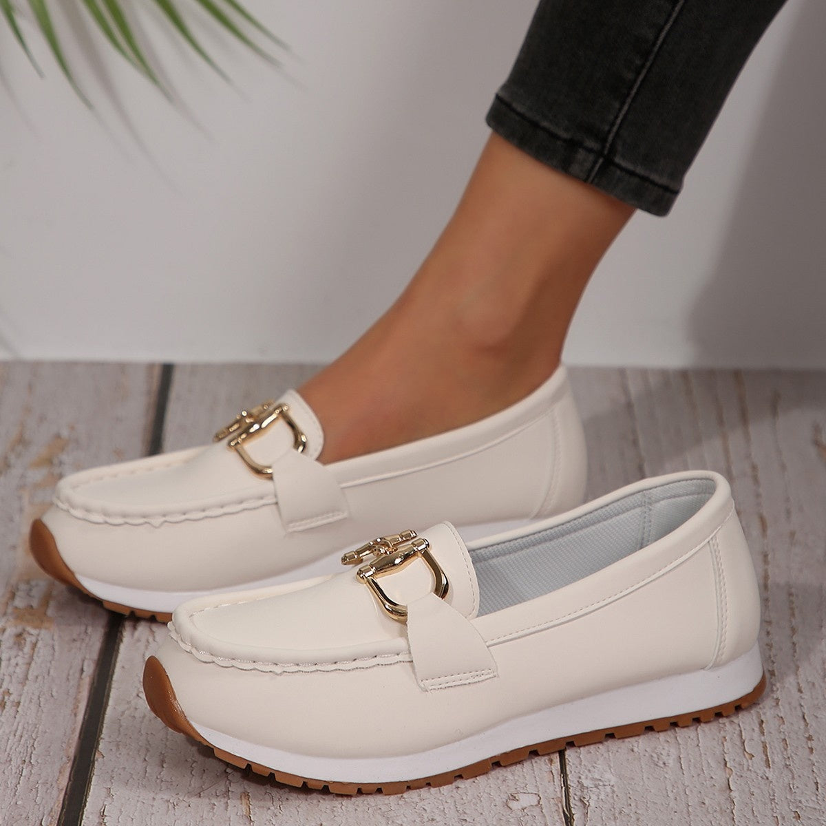 Damen Casual Metallic Schnalle Slip-On Schuhe