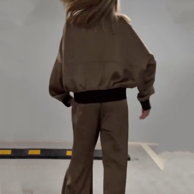 Zweiteiliges Set aus Mantel und Hose mit Farbblock-Reißverschluss