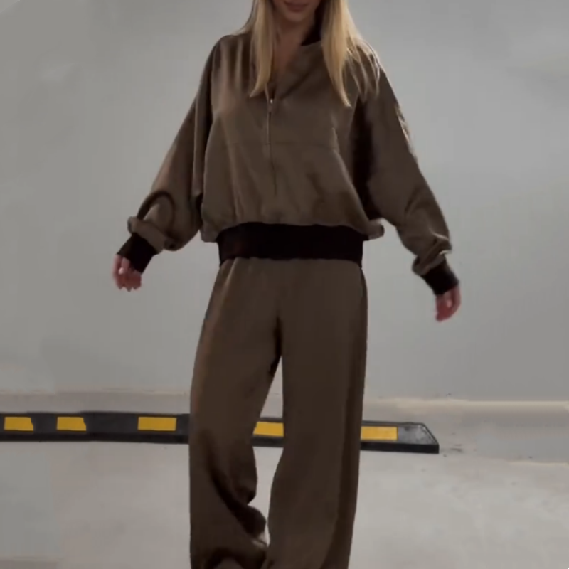Zweiteiliges Set aus Mantel und Hose mit Farbblock-Reißverschluss