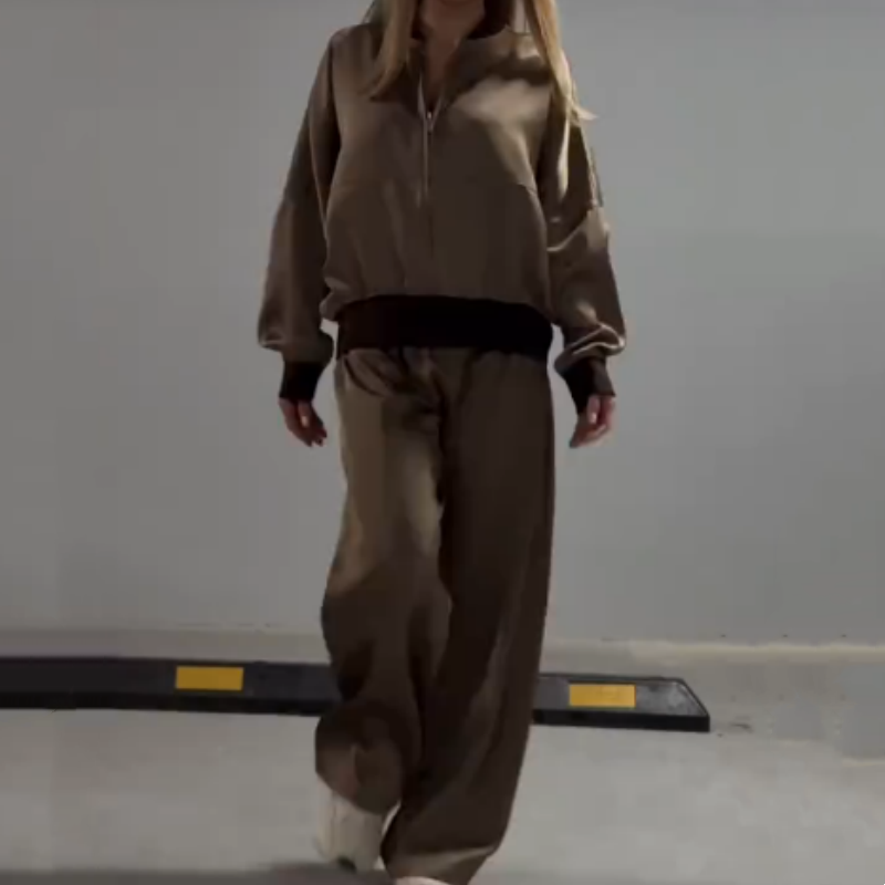 Zweiteiliges Set aus Mantel und Hose mit Farbblock-Reißverschluss