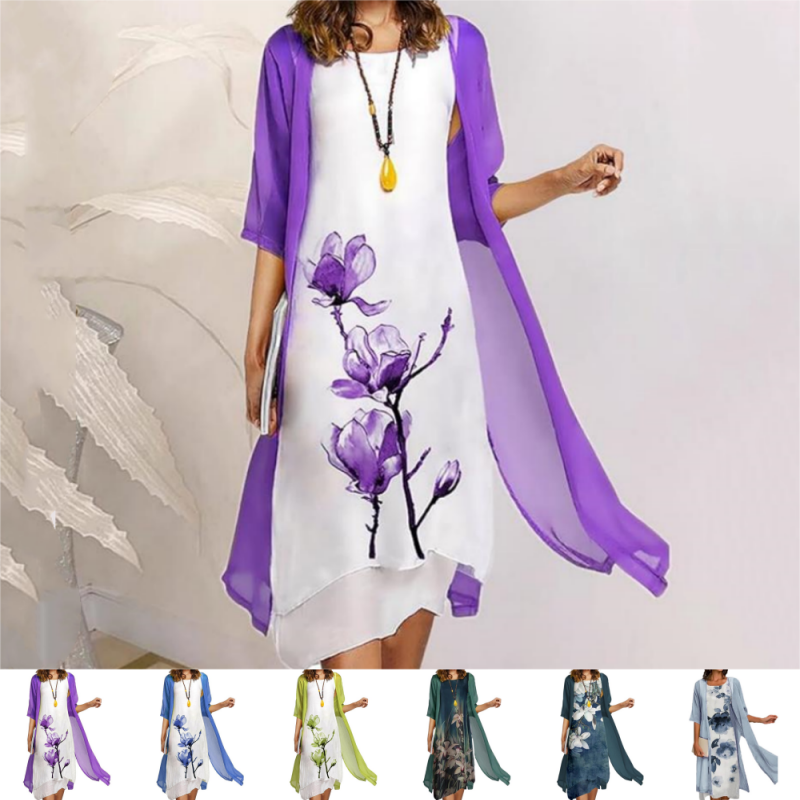 Zweiteiliges Anzugskleid mit Blumenmuster für Frauen
