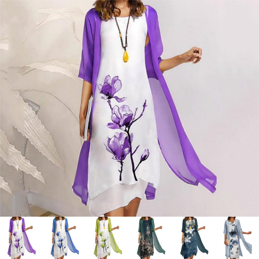 Zweiteiliges Anzugskleid mit Blumenmuster für Frauen