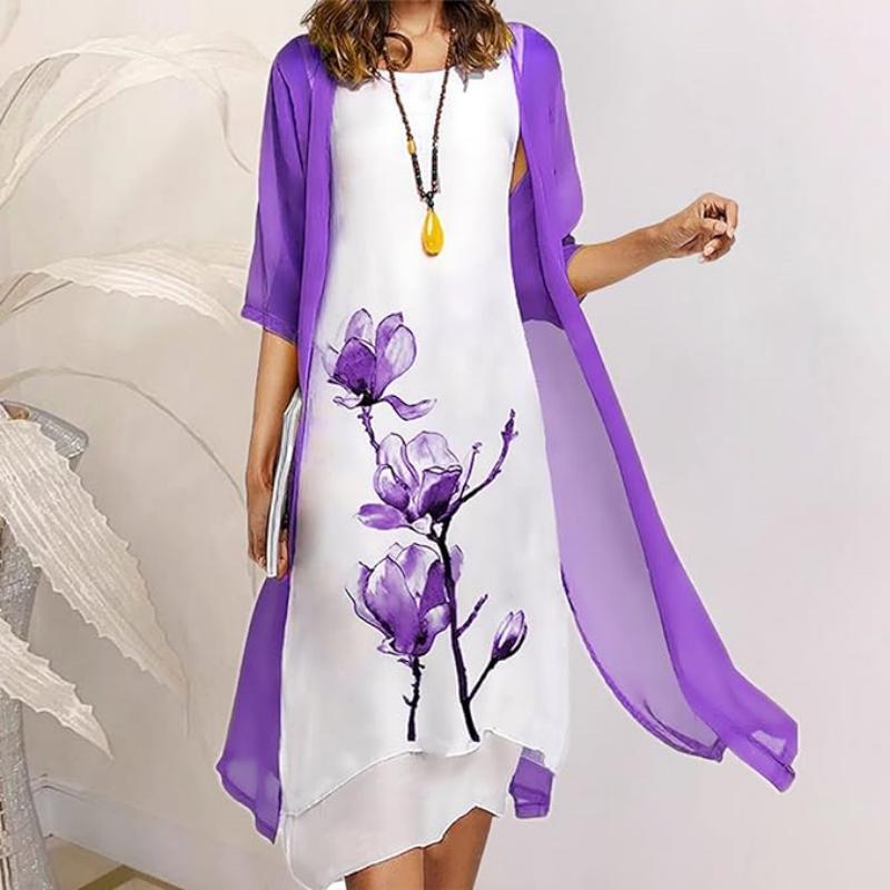 Zweiteiliges Anzugskleid mit Blumenmuster für Frauen