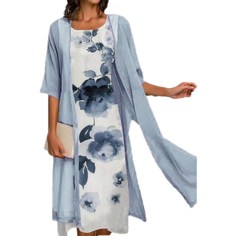 Zweiteiliges Anzugskleid mit Blumenmuster für Frauen
