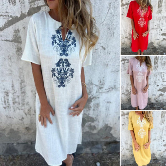 Damen Gedruckt Casual V-Ausschnitt Kurzarm Kleider