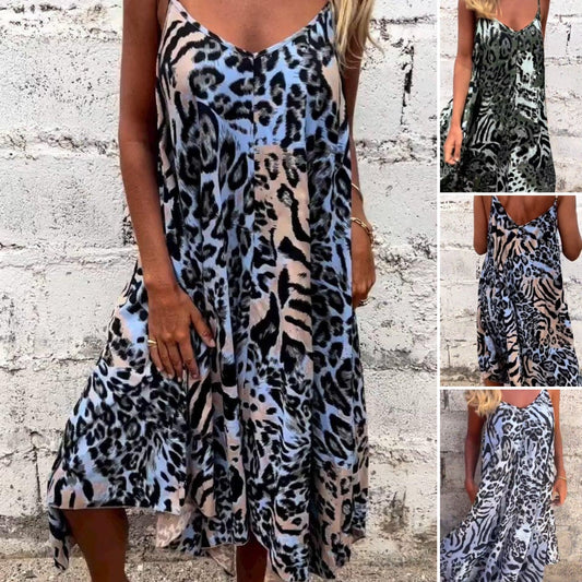 Leopardenmuster Spaghetti-Maxikleid