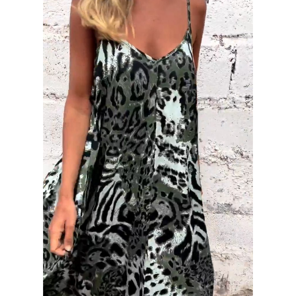 Leopardenmuster Spaghetti-Maxikleid