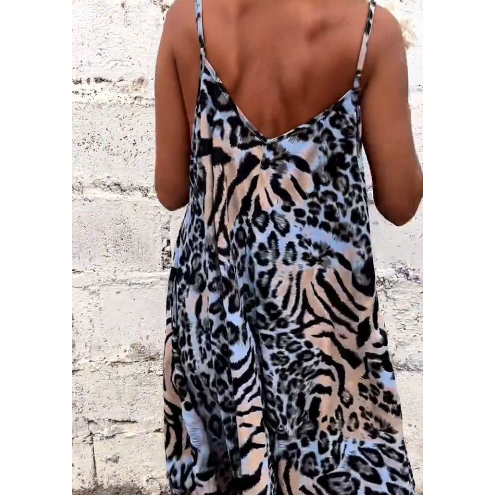 Leopardenmuster Spaghetti-Maxikleid
