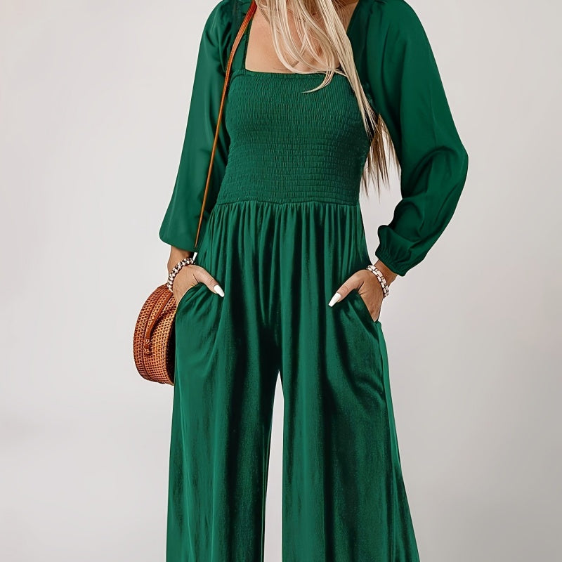Lässiger Jumpsuit für Damen mit langen Ärmeln und weitem Bein