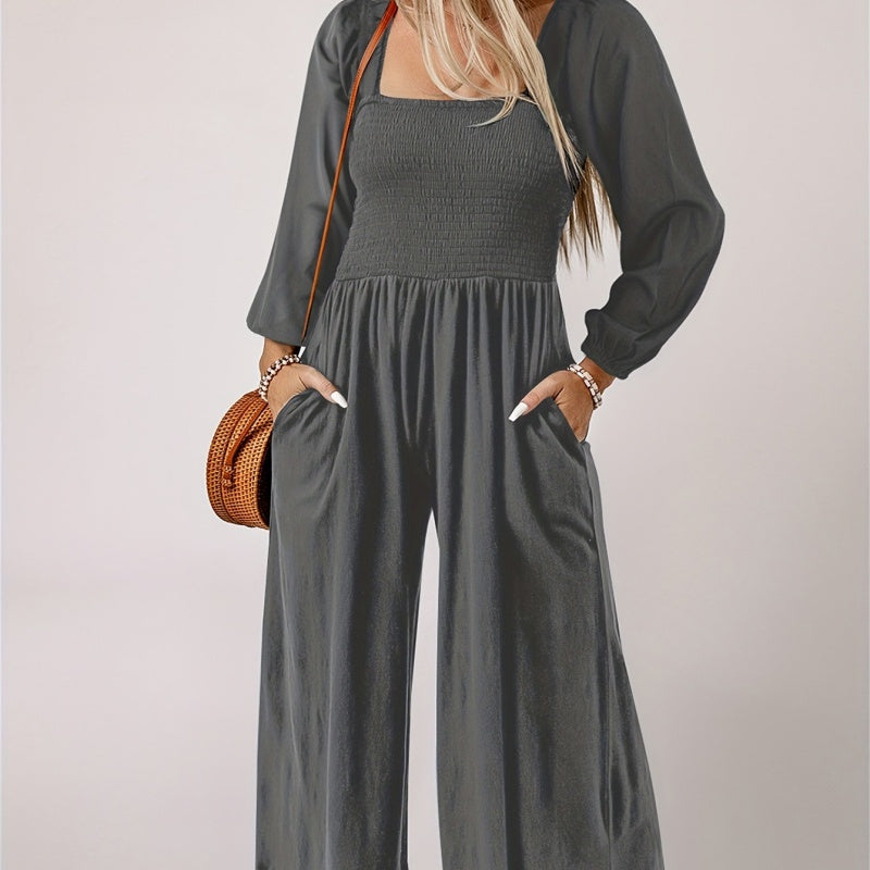 Lässiger Jumpsuit für Damen mit langen Ärmeln und weitem Bein