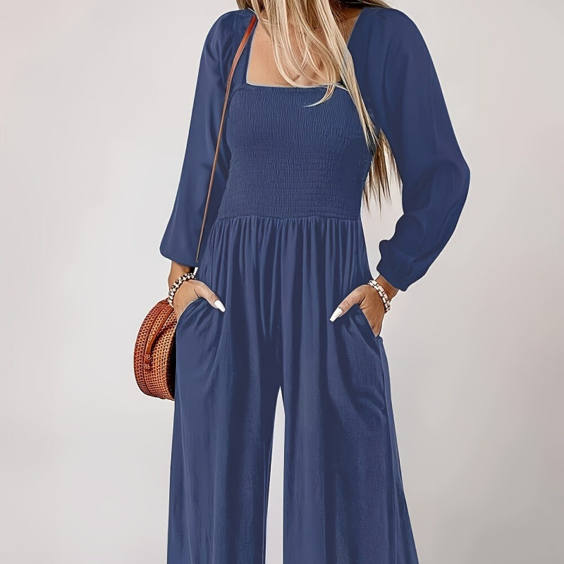 Lässiger Jumpsuit für Damen mit langen Ärmeln und weitem Bein