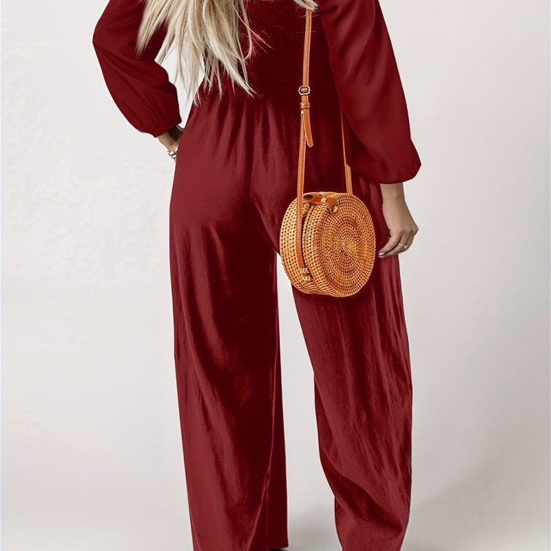 Lässiger Jumpsuit für Damen mit langen Ärmeln und weitem Bein
