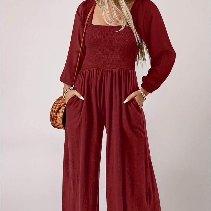 Lässiger Jumpsuit für Damen mit langen Ärmeln und weitem Bein