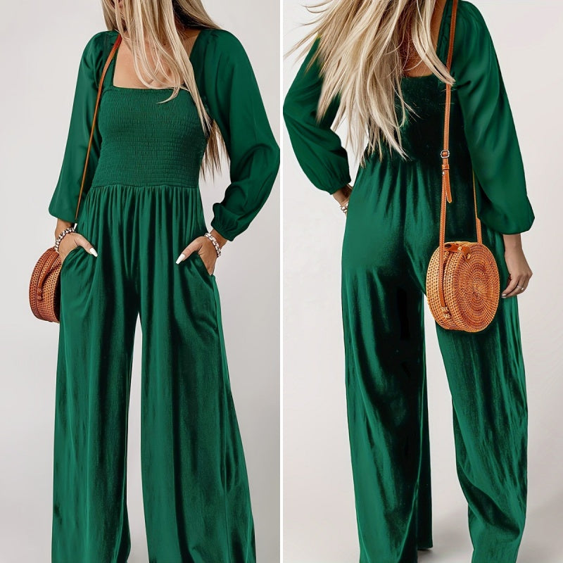 Lässiger Jumpsuit für Damen mit langen Ärmeln und weitem Bein