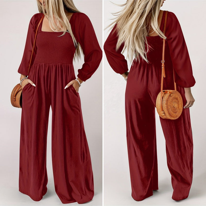 Lässiger Jumpsuit für Damen mit langen Ärmeln und weitem Bein