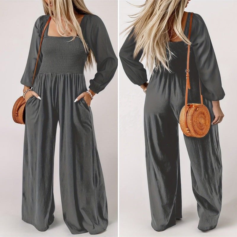 Lässiger Jumpsuit für Damen mit langen Ärmeln und weitem Bein