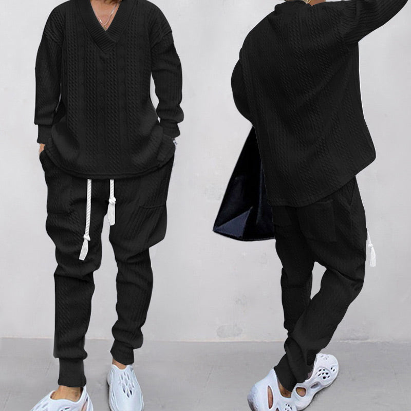 💥Heute angekommen – 49%💥 2-teiliges Herren-Set aus Baggy-Sweatshirt mit V-Ausschnitt und Jogginghose
