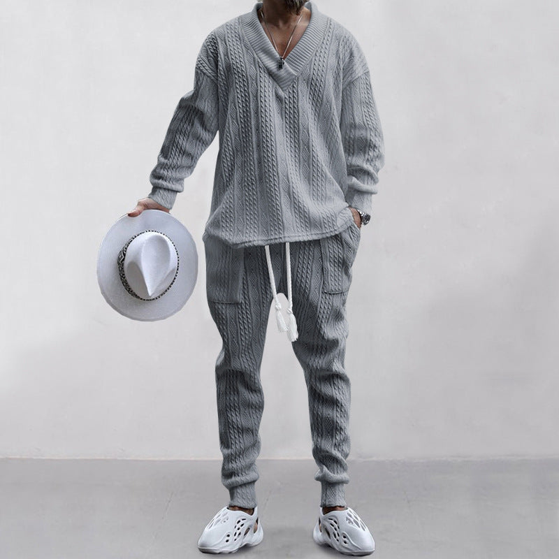 💥Heute angekommen – 49%💥 2-teiliges Herren-Set aus Baggy-Sweatshirt mit V-Ausschnitt und Jogginghose