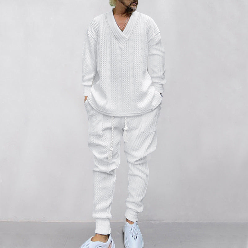 💥Heute angekommen – 49%💥 2-teiliges Herren-Set aus Baggy-Sweatshirt mit V-Ausschnitt und Jogginghose