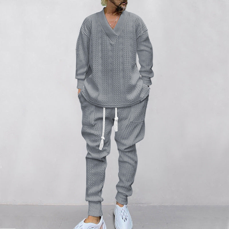 💥Heute angekommen – 49%💥 2-teiliges Herren-Set aus Baggy-Sweatshirt mit V-Ausschnitt und Jogginghose