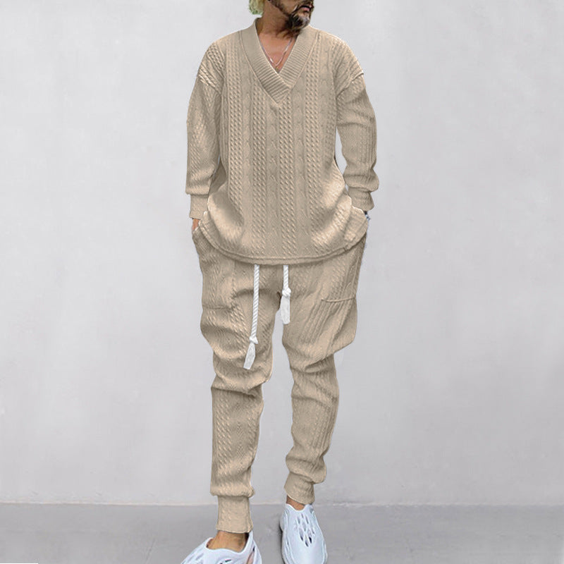 💥Heute angekommen – 49%💥 2-teiliges Herren-Set aus Baggy-Sweatshirt mit V-Ausschnitt und Jogginghose