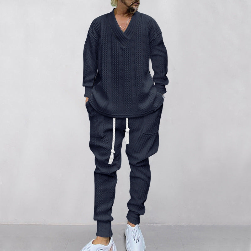 💥Heute angekommen – 49%💥 2-teiliges Herren-Set aus Baggy-Sweatshirt mit V-Ausschnitt und Jogginghose
