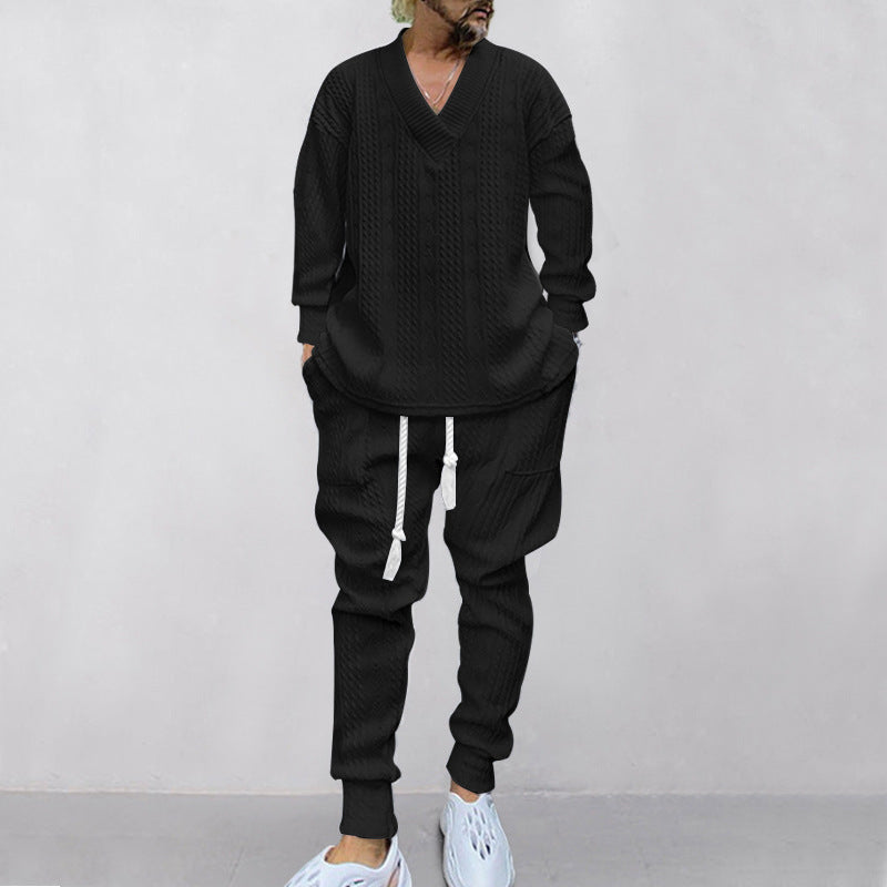 💥Heute angekommen – 49%💥 2-teiliges Herren-Set aus Baggy-Sweatshirt mit V-Ausschnitt und Jogginghose