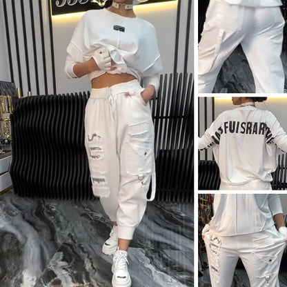 👗Lässiges Damen-Oberteil mit Buchstabendruck und Hose (2-teiliges Set)