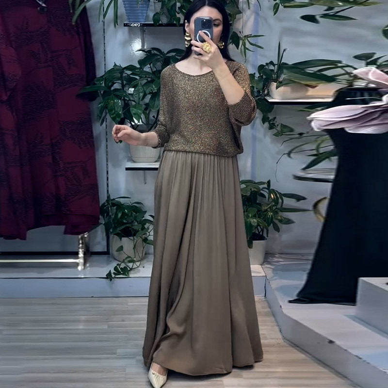 2-teiliges Set mit goldenem Maxirock für Damen