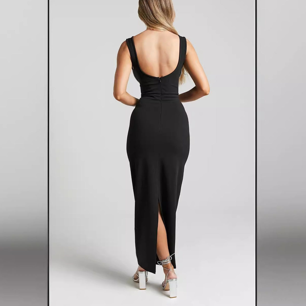 💕Damen ärmelloses Bodycon Kleid mit Rückenschlitz