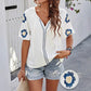 Elegante Bluse mit V-Ausschnitt und Blumenstickerei für Damen