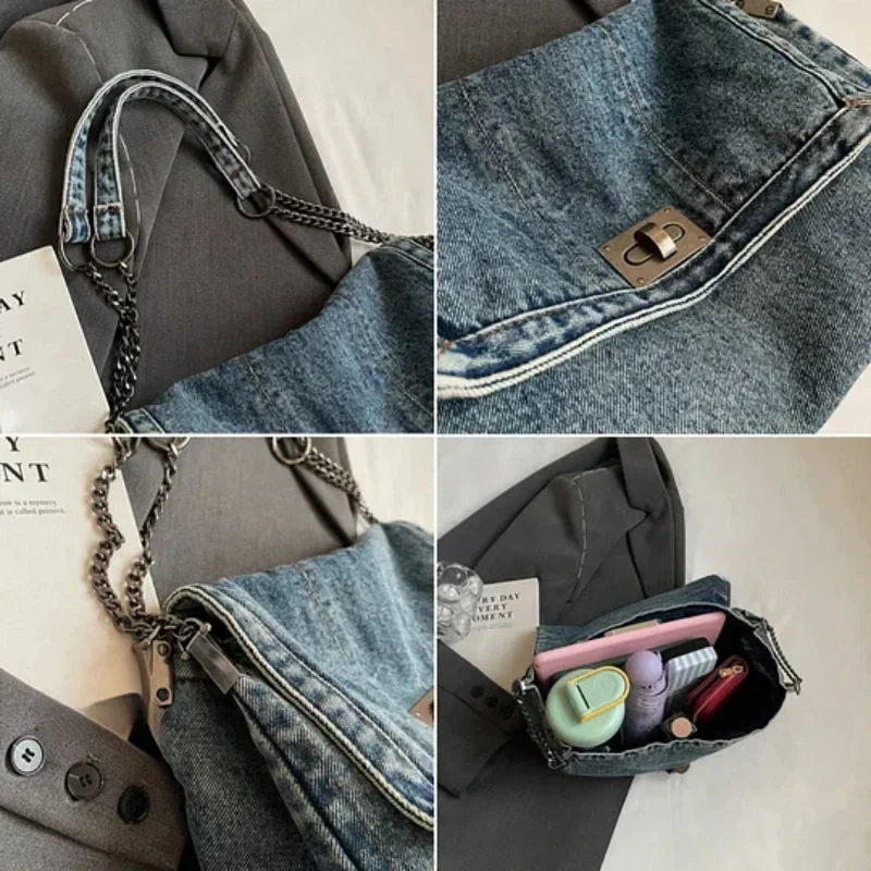 Retro-Umhängetasche mit großem Fassungsvermögen und Kettenriemen