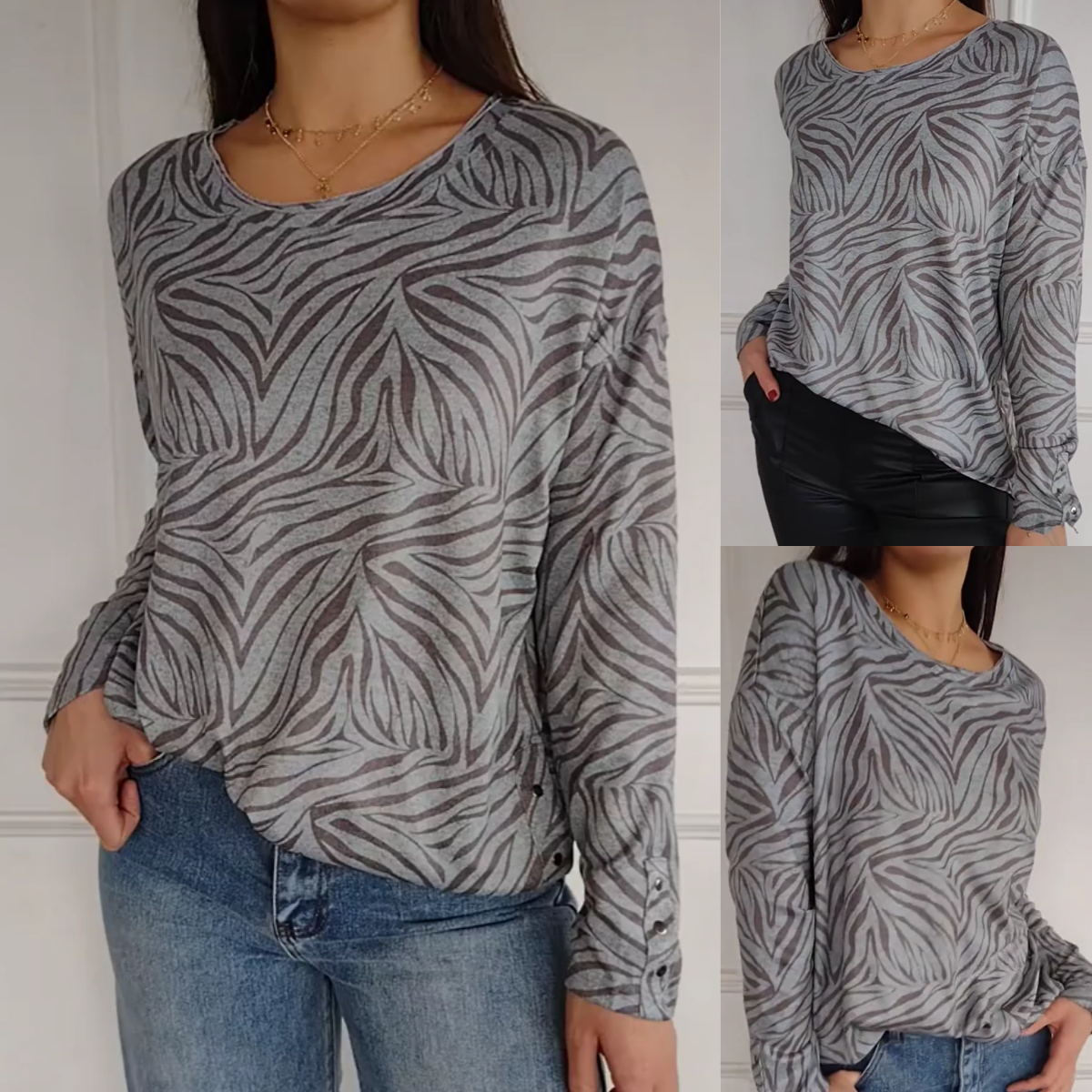 🔥HEIßER SALE – 50 % RABATT🔥Bedrucktes Langarm-Top mit Rundhalsausschnitt für Damen