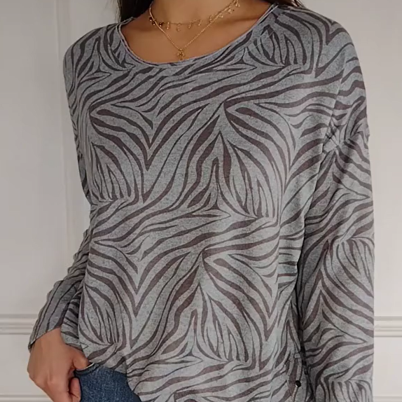 🔥HEIßER SALE – 50 % RABATT🔥Bedrucktes Langarm-Top mit Rundhalsausschnitt für Damen