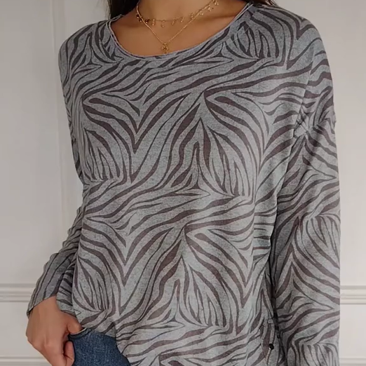🔥HEIßER SALE – 50 % RABATT🔥Bedrucktes Langarm-Top mit Rundhalsausschnitt für Damen