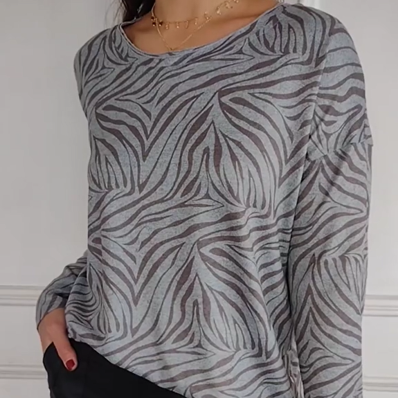 🔥HEIßER SALE – 50 % RABATT🔥Bedrucktes Langarm-Top mit Rundhalsausschnitt für Damen
