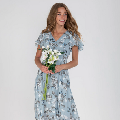 🌊Kurzärmeliges langes Kleid mit Blumendruck