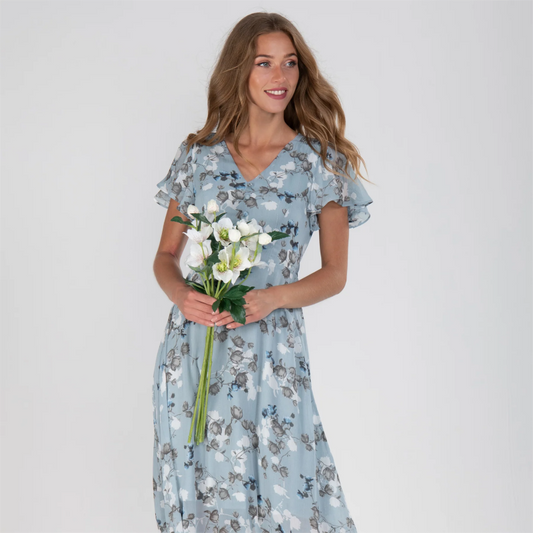 🌊Kurzärmeliges langes Kleid mit Blumendruck