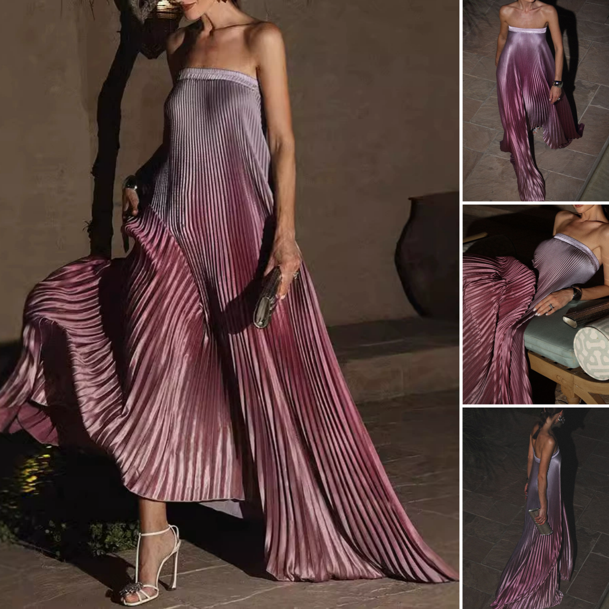 💕Trägerloses Abendkleid mit Farbverlauf und Plisseefalten