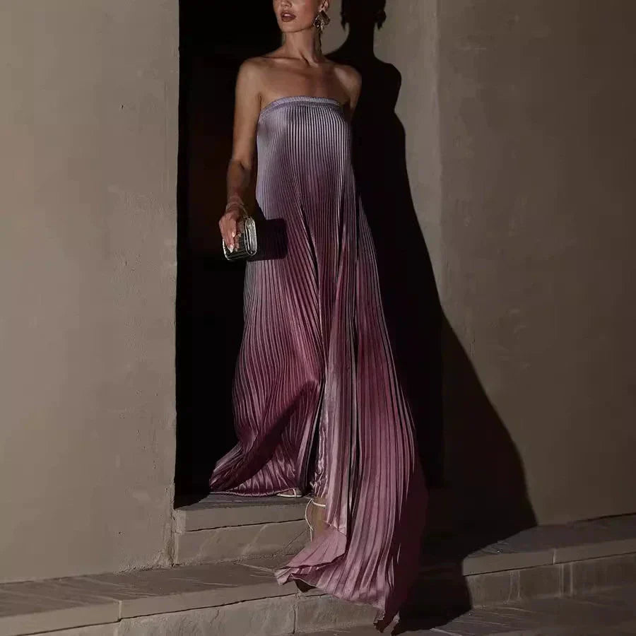 💕Trägerloses Abendkleid mit Farbverlauf und Plisseefalten