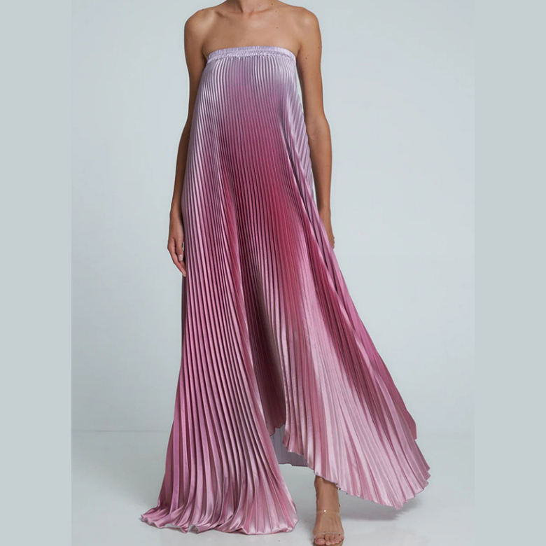 💕Trägerloses Abendkleid mit Farbverlauf und Plisseefalten